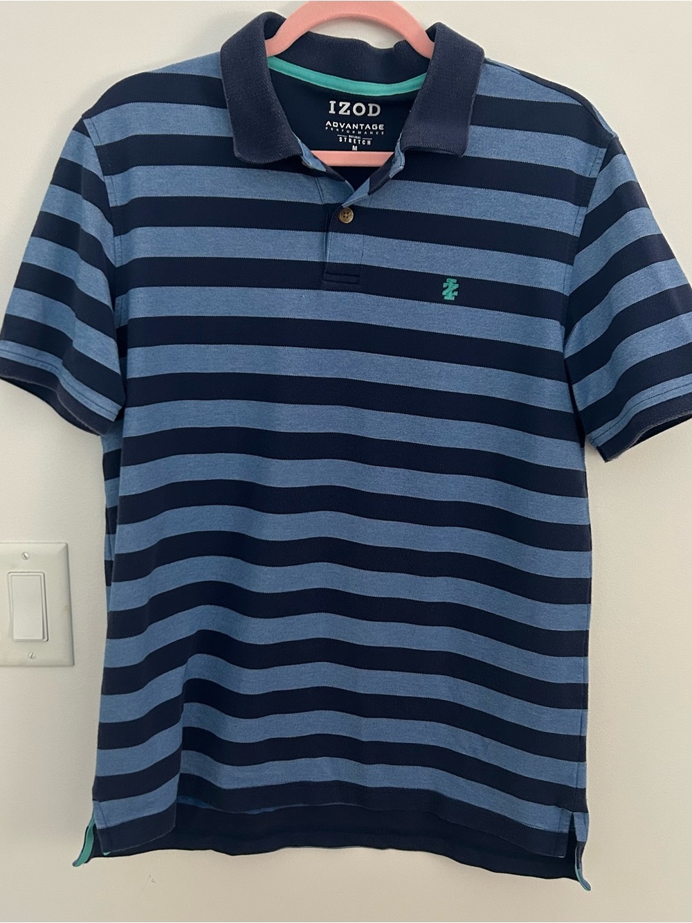 Izod Blue and Navy Horizontal Stripe Polo Men’s M